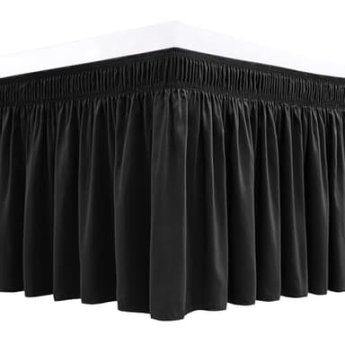 Biscaynebay Wrap Around Bed Skirts for Twin & Twin XL Beds 15" Drop, Black Adjustable Elastic Dust Ruffles Easy Fit Wrinkle & Fade Resistant Silky Luxurious Fabric Machine Washable - Image 1