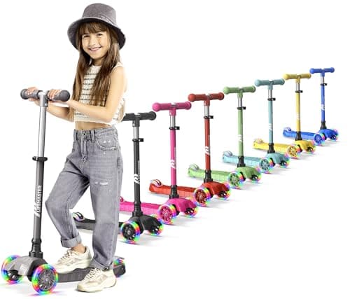 Lifemaster Mini 3-Wheel Kids Scooter with Multi-Color Wheel Lights – 4-Height Adjustable Handlebar, Wide Anti-Slip Deck, Child Safety Certified, Boys & Girls Ages 2+ Supports Up to 110 lbs, Gray - Image 1
