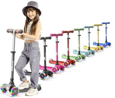 Lifemaster Mini 3-Wheel Kids Scooter with Multi-Color Wheel Lights – 4-Height Adjustable Handlebar, Wide Anti-Slip Deck, Child Safety Certified, Boys & Girls Ages 2+ Supports Up to 110 lbs, Gray - Image 1