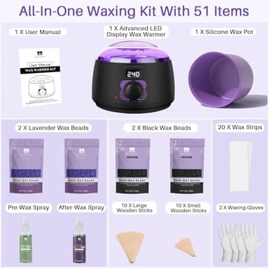 BLITZWAX Brazilian and Bikini Waxing Kit for Women, Hard Wax Warmer for Face, Legs and Body, At Home Hair Removal Kit, Beginner Friendly, Digital Fast Heating, 51 Wax Items - Image 6
