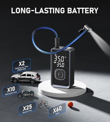 Tire Inflator Portable Air Compressor, 150PSI Cordless Mini Air Pump with Digital Pressure, Bike Pump, 3X Fast Inflation Tire Inflator for Car, Motorcycle, Bike, Ball-LED Light and Auto Shut-Off - Image 5