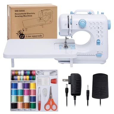 Sewing Machine for Beginners with Extension Table Mini Sewing Machines Kit Supplies 12 Built-in Stitches with Needles Assorted Thread Kit Starter Kit Easiest for Adult and Kids - Image 1
