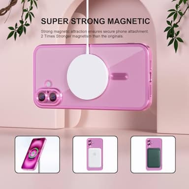 Misea Magnetic for iPhone 16 Case Compatible with MagSafe [Never Yellowing] [Military Grade Drop Protection] Full Camera Lens Protector Plating Soft Clear Phone Case for Women 6.1 inch, Hot Pink - Image 5