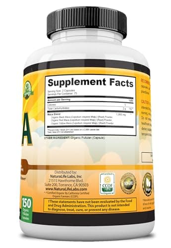 Organic Maca Root – Black, Red & Yellow – 1900 mg per Serving – 150 Capsules – Gelatinized Peruvian Maca – Non-GMO, Gluten-Free, Vegan - Image 7