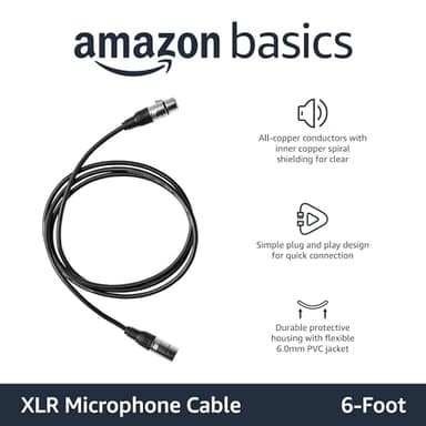 Amazon Basics XLR Male to Female Microphone Cable for Speaker or PA System, All Copper Conductors, 6MM PVC Jacket, 6 Foot, Black - Image 2