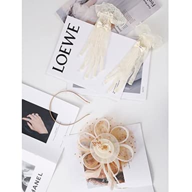 Fascinators Hats Clip Hat Wedding Cocktail Fascinators Tea Party Headwear and Short Lace Bowknot Gloves for Women (102 Beige Brown) - Image 6