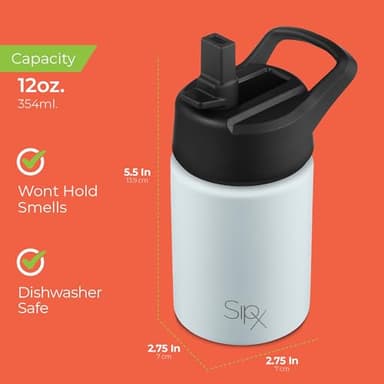 SIPX™ Insulated Kids Water Bottles 12oz. With Straw Lid, BPA-Free Reusable Insulated Toddler Water Bottle Keeps Cold 24 Hours, Metal Water Bottle Kids Made Of Sustainable Material (Blue) - Image 7