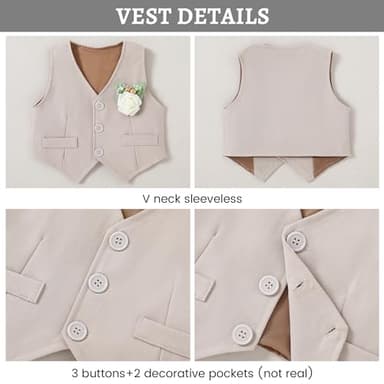 SANMIO Baby Boy Clothes Suits Infant Gentleman Outfit Collared Dress Shirt+Vest+Tie+Corsage+Pants 5Pcs Baby Suit Sets - Image 4