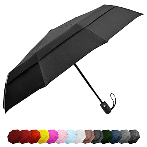 EEZ-Y Travel Umbrellas for Rain - Wind Resistant w/Open Close Button - Black - Image 1