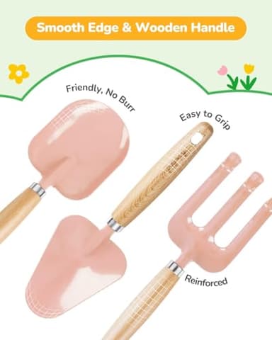 Kids Gardening Set Toys, Quality Garden Tool Kit for Kids and Toddlers, Includes Two Shovels, Garden hat,Rake, Apron,Gloves, Watering Can, and Tool Bag (Pink) - Image 3