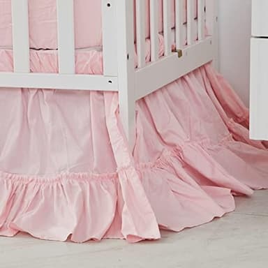 Brandream Crib Bed Skirt for Baby Girls Boys Blush Pink Boho Bohemian Solid Cotton Toddler Bedskirt Farmhouse Chic Ruffle - Image 7