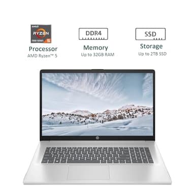 HP 17.3" Laptop, Full HD (1920 * 1080) Display, AMD Ryzen 5 Processor (Beats i7-11370H), 32GB RAM, 1TB SSD, Windows 11 Home, Webcam, Wi-Fi, Bluetooth, Natural Silver, Alpacatec Accessory - Image 2