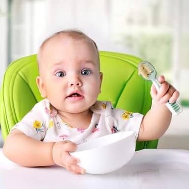 NumNum Baby Spoons Set, Baby Essentials Pre-Spoon GOOtensils for 6+ Months, First Stage Self-Feeding Spoons for Baby Led Weaning (BLW), Silicone Toddler Utensils, BPA-Free, 2 Pack Blue/Orange - Image 8