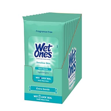 Wet Ones Sensitive Skin Hands and Face Wipes, 20 Count Travel Pack (Pack of 10) - Image 1