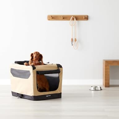 Amazon Basics 2 Door Foldable and Portable Travel Pet Kennel for Cat, Dog, Rabbit, 26 inch, Tan, S 26" x 18" x 18" - Image 6