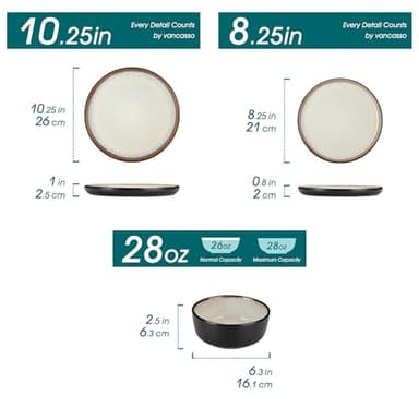vancasso Plates and Bowls Sets, 24 Pieces Stoneware Dinnerware Sets for 8, Kitchen Dish Set Mircowave and Dishwasher Safe Dinner Set Ceramic Dishware, Light Cream, Series AMBER - Image 2