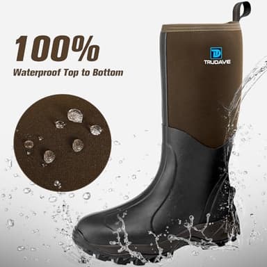 Rubber Boots for Men & Women with Steel Shank, Reliable 6mm Neoprene Waterproof Insulated Rain Boots, Warm Anti-slip High Traction Multi-season Dry Mud Boot for Outdoor Work Hunting, Size 10 - Image 2