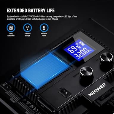 NEEWER 9" LED Video Light Panel, Dimmable DSLR Camera Soft Lighting with Mini Desk Tripod Stand, USB Type C Ports, 3200K~5600K CRI95+ for Studio Photography Video Recording Live Streaming, NL-116AI - Image 4