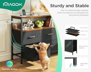 AODK Dresser with Charging Station, 52-Inch Long Dressers for Bedroom with 7 Large Fabric Drawers, Dresser TV Stand with Open Shelves for 55-Inch TV, Vintage - Image 6