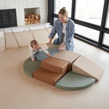 ZICOTO Fun Climbing Toy Set for Toddlers Aged 1-3 - Incl. Crawl Through Tunnel & PU-Leather Climbing Blocks for Unlimited Indoor Fun - Perfect Foam Play Gym for Baby/Kids to Safely Learn New Skills - Image 2