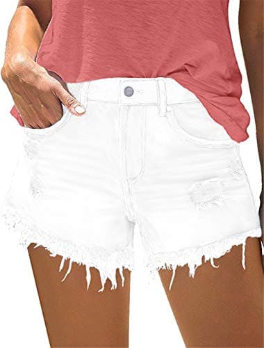 MODARANI Denim Shorts for Women Distressed Jean Shorts Ripped Shorts Mid Rise Summer Hot ShortS White L - Image 1