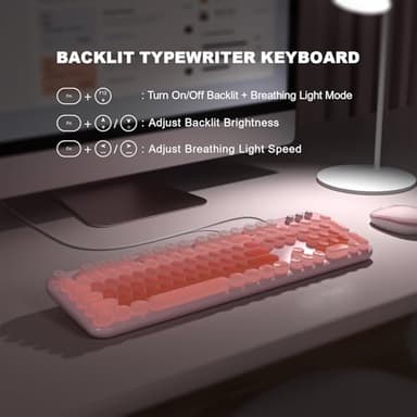 MOWUX Wired Keyboard with Backlit, Light Up Computer Keyboards with Multimedia Keys, Full Size Wired Keyboard with Illuminated LED, Plug and Play, Anti-Wear Letters for Laptop, Desktop- Pink Colorful - Image 4