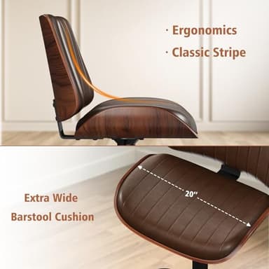 YaFiti Bar Stools Set of 4, Bar Stools for Kitchen Island with Bentwood Back and Leather Seat, Swivel Barstools for Kitchen Counter, Bar, Brown - Image 5