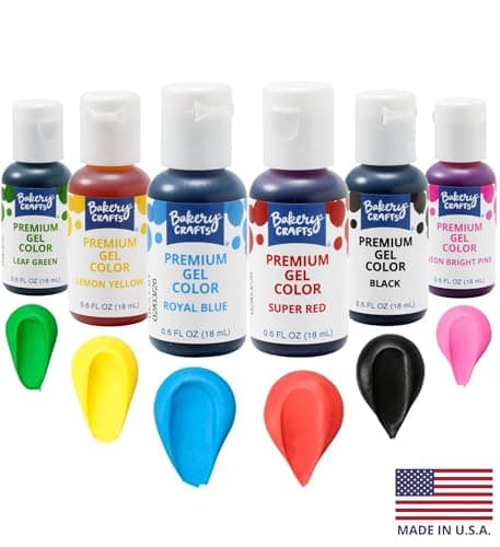 Bakery Crafts Premium Gel Food Color 6 Bottle Assortment, 4.2 Fl Oz, Edible Coloring For Use with Cake Mix, Buttercream, Whipped Icing, Fondant & Piping Gel, Highly Concentrated, Red, Pink, Yellow, Green, Blue, Black - 6 x 0.7FL - Image 1