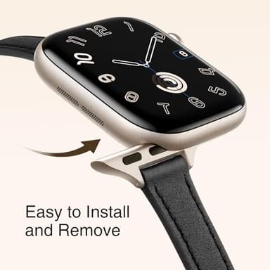 STIROLL Slim Leather Bands Compatible with Apple Watch Band 49mm 46mm 45mm 44mm 42mm(Series 3 2 1), Top Grain Leather Watch Thin Wristband for iWatch Ultra SE Series 11 10 9 8 7 6 5 4 - Image 4