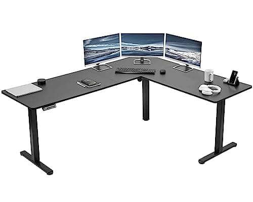 VIVO Electric Corner 75 x 63 inch L-Shaped Standing Desk, Memory Height Adjustment, Black Top Black Frame, DESK-E3CTB-75 - Image 1