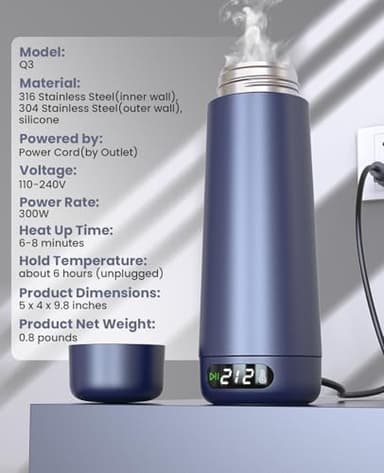 Travel Kettle, Dual Voltage Portable Electric Kettle 110V-220V-240V Smart Small Water Boiler for Tea & Coffee, 316 Stainless Steel, 6 Temperature Control and LCD Display, for Global Use (370ML) - Image 9