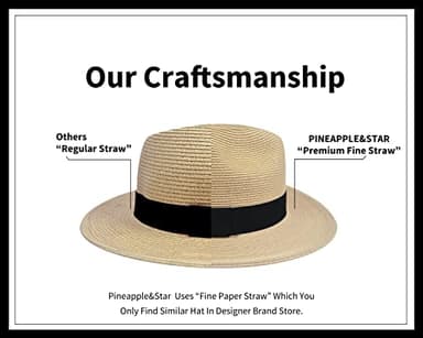Pineapple&Star Sun Straw Fedora Beach Hat Fine Braid UPF50+ for Unisex (Large, Beige) - Image 4