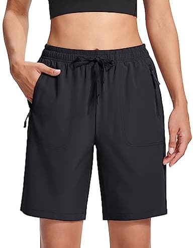 MAGCOMSEN Hiking Shorts Women with 3 Pockets 8 Inch Inseam Lightweight Quick Drying Golf Shorts Black XL - Image 1