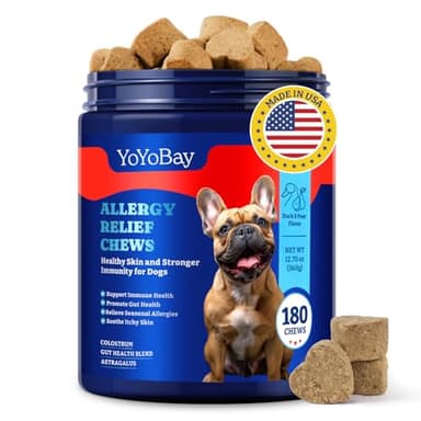 YoYoBay Dog Allergy Relief Chews – 180 Soft Chews, Duck & Pear Flavor - Immune Support & Itch Relief with Colostrum, Astragalus Root, 6-Strain Gut Health Blend - Image 1