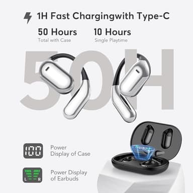 EUQQ Open Ear Bluetooth 5.4 Earbuds, Sport Over Earphones Wireless Headphones Built-in Mic with Ear Buds LED Display, Touch Control, IPX7 Waterproof Hook Design 50Hrs Playtime for Sports, Black - Image 6