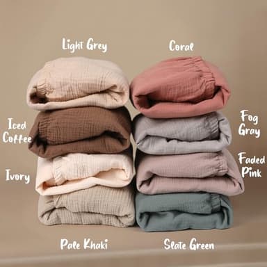 COSMOPLUS-Muslin-Crib-Sheets-for-Girls-Boys-Neutral-Baby,2 Pack Boho Crib Matress Sheet,Fitted Crib Sheet for Standard Crib Mattress & Toddler Bed Mattress,Organic Cotton,Ivory & Iced Coffee - Image 6