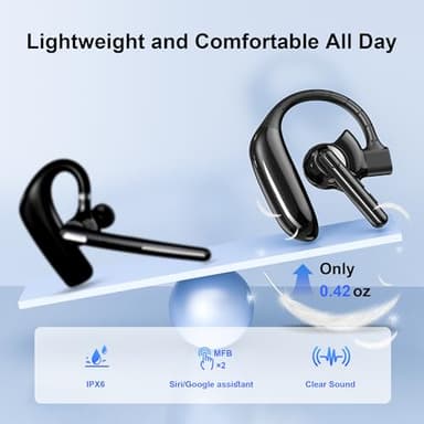 Bluetooth Headset Dual-Mic V5.4 Wireless Bluetooth Earpiece Noise Canceling Hands-Free Headphones 14 Hours Talking Time 140H Standby for Cell Phones iPhone Android Trucker,Office,Driving,Business - Image 6