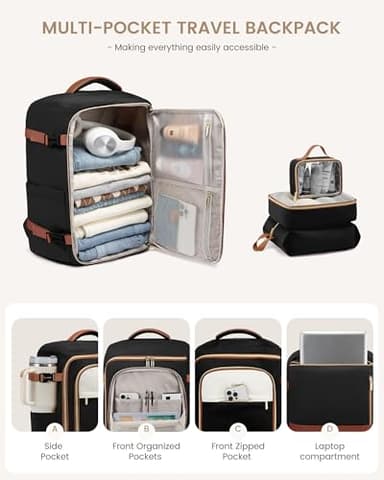 LOVEVOOK 40L Travel Backpack for Women, TSA Approved Carry On Backpack with 3 Packing Cubes, Personal Item Bag Fits 17" Laptop, Water-resistant Carry On Bag for Airplanes - Image 5