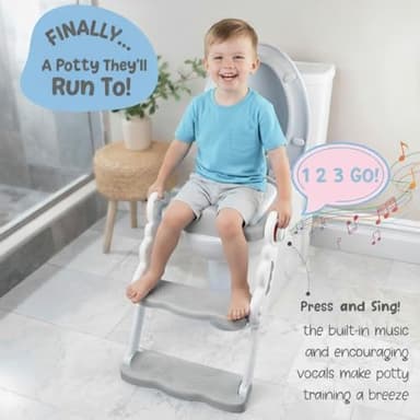 bebeleh Musical & Sound Toddler Potty Training Seat w/Step Stool Ladder - Collapsible & Adjustable Toilet, Pre Assembled Toddler Toilet Seat w/Music & Sounds - Splash Guard & Anti-Slip Steps - Gray - Image 4