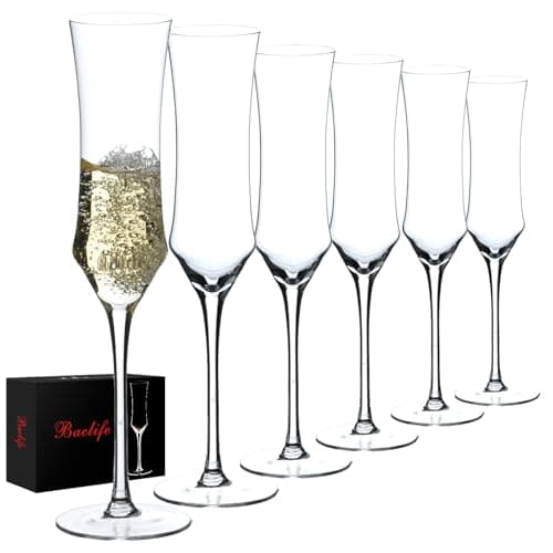 Champagne Flutes Set of 6 - Hand Blown Crystal Champagne Glasses With Long Stem - 7 oz Elegant Sparkling Wine Stemware - Unique Gift for Birthday,Wedding,Mother's Day,Housewarming - Image 1