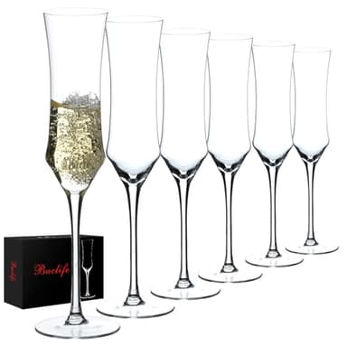 Champagne Flutes Set of 6 - Hand Blown Crystal Champagne Glasses With Long Stem - 7 oz Elegant Sparkling Wine Stemware - Unique Gift for Birthday,Wedding,Mother's Day,Housewarming - Image 1