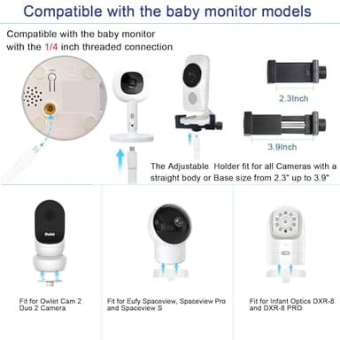 67" Adjustable Height Baby Monitor Floor Stand Holder for Infant Optics DXR-8 Pro,Nanit Pro,Eufy Spaceview, Spaceview Pro,Owlet Cam 2 Baby Monitor Stand，Also for Cameras with 1/4 Screw Mount - Image 2