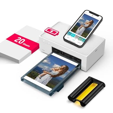 Liene White M200 4x6'' Photo Printer Battery Edition, Wireless Photo Printer for iPhone Android, Dye Sublimation Printing Full-Color Photo 20-Sheet, Portable Picture Printer Ideal for Travel Home Use - Image 1