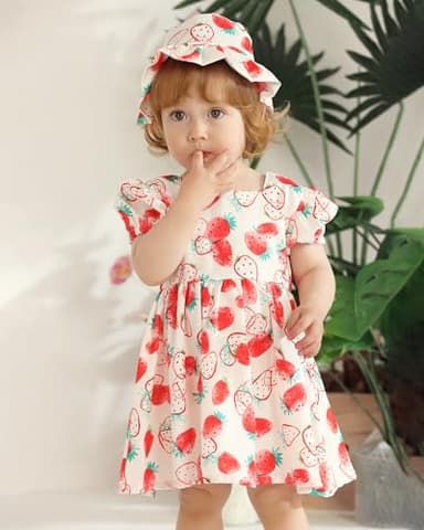Baby Girl Dresses 6 9 12 Month Girl Clothes Summer Toddler Ruffle Red Short Sleeve Boho Swing Sundress Infant Spring Casual Dress Two Piece Outfit - Image 2