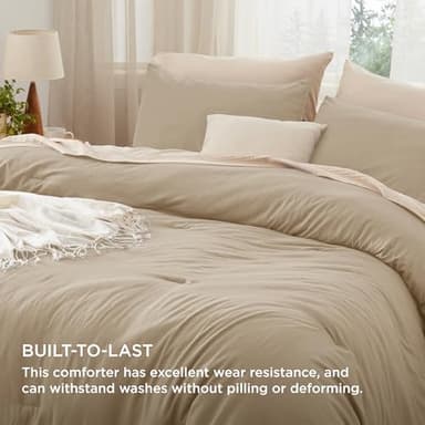 Bedsure Queen Size Comforter Set, Khaki Soft Prewashed Bedding for All Seasons, 3 Pieces GentleSoft™ Warm Down Alternative Bed Set, 1 Lightweight Comforter (90"x90") and 2 Pillowcases (20"x26") - Image 3