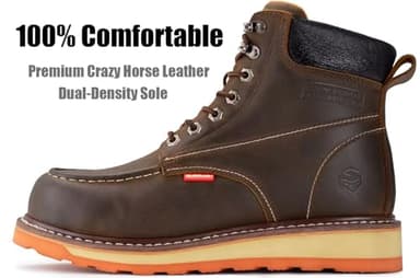 SUREWAY 6” Mens Heavy Duty Steel/Composite/Soft Toe Work Boots for Men,Goodyear Welt,Extremely Comfortable Durable Proved,Superior Oil/Slip Resistant,Thicker Leather,Wedge Sole,Moc Toe Work - Image 3