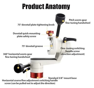 Altazimuth Telescope Mount, Alt-az Reflector Telescope Equatorial Mount, 3/8” Thread for Tripod Telescopes for Adults Astronomy, Coarse & Fine Adjustment, 22LBS Capacity - Image 2