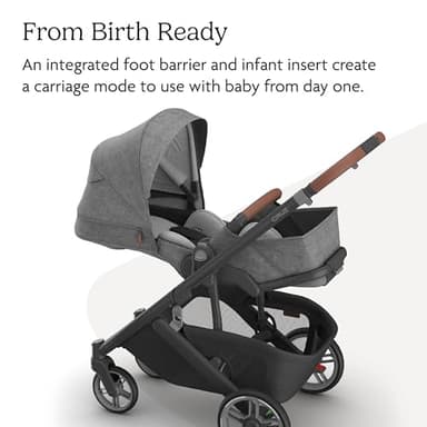 UPPAbaby Cruz V3 Stroller - from Birth + Car Seat Compatible - Full-Size, Reversible Seat - Infant Insert, Bug and Rain Shields Included - Greyson (Charcoal Mélange/Carbon Frame/Saddle Leather) - Image 4
