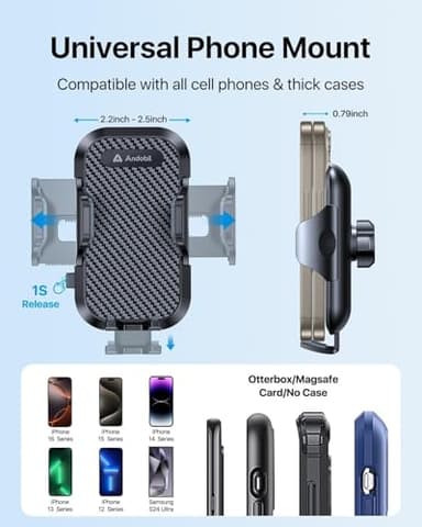 andobil Car Phone Holder, 2025 Military-Grade 89lbs Strongest Suction Phone Holders for Your Car Dashboard/Windshield/Vent Easy Clamp Cellphone Holder Truck Stand for iPhone 17 16 15 Pro Max Samsung - Image 5