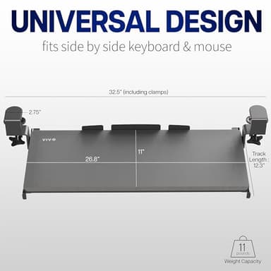 VIVO Large Keyboard Tray Under Desk Pull Out with Extra Sturdy C Clamp Mount System, 27 (33 Including Clamps) x 11 Inch Slide-Out Platform Computer Drawer for Typing, Black, MOUNT-KB05E - Image 8